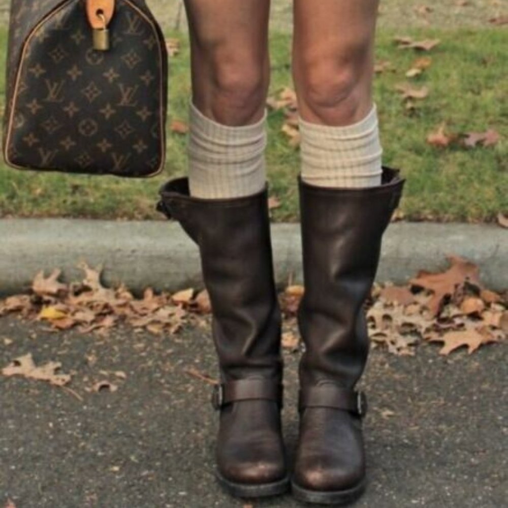 FRYE Veronica Brown Leather Biker/Moto Boots